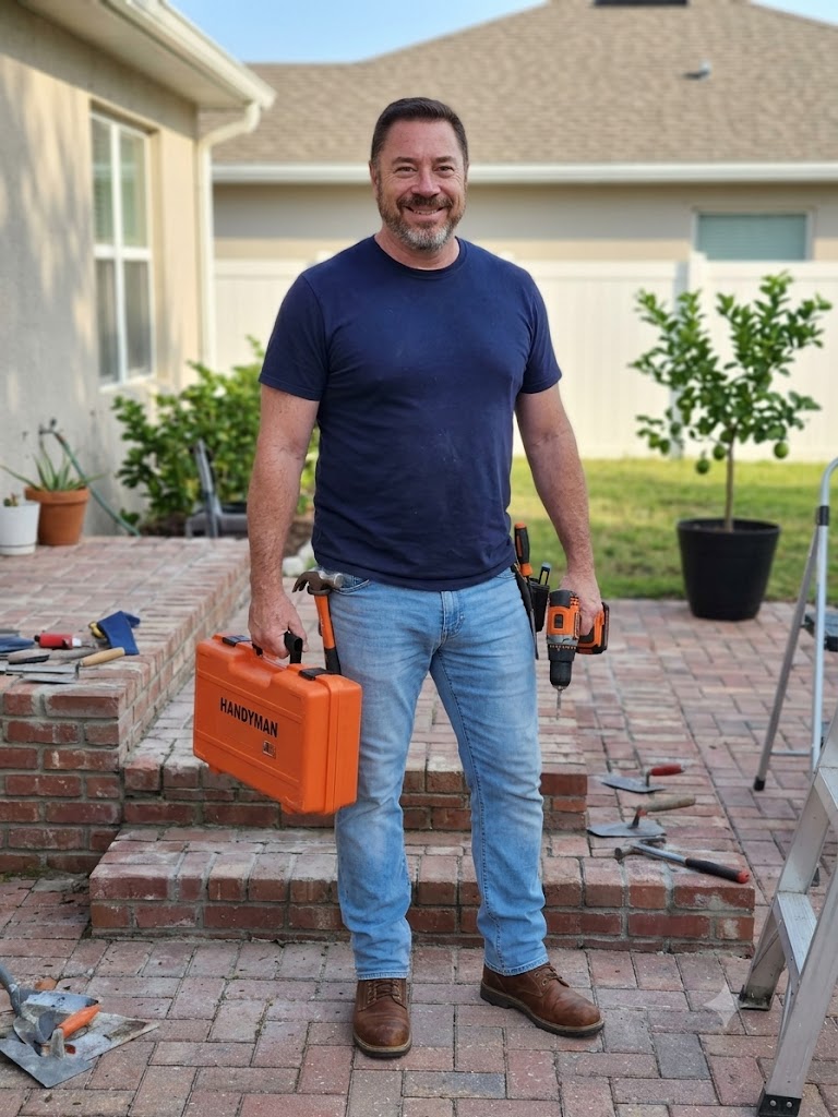Jerry, owner of Jerry's Handyman Service, on a job site with his tools